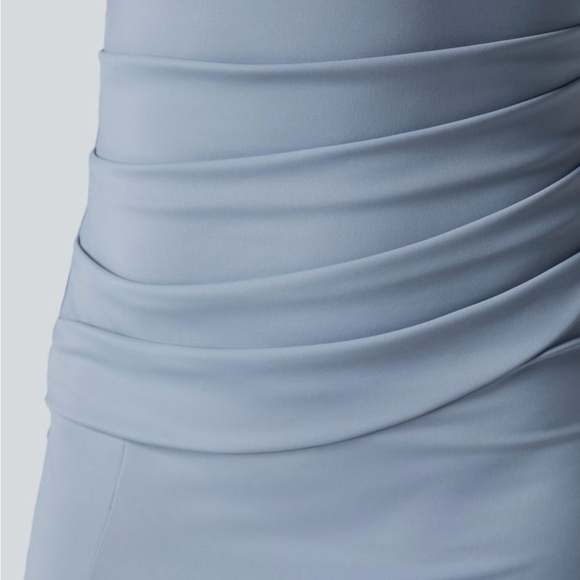 SoftlyZero Airy Square Neck Corset Ruched Split Bodycon Midi Dress - Picture 5 of 13